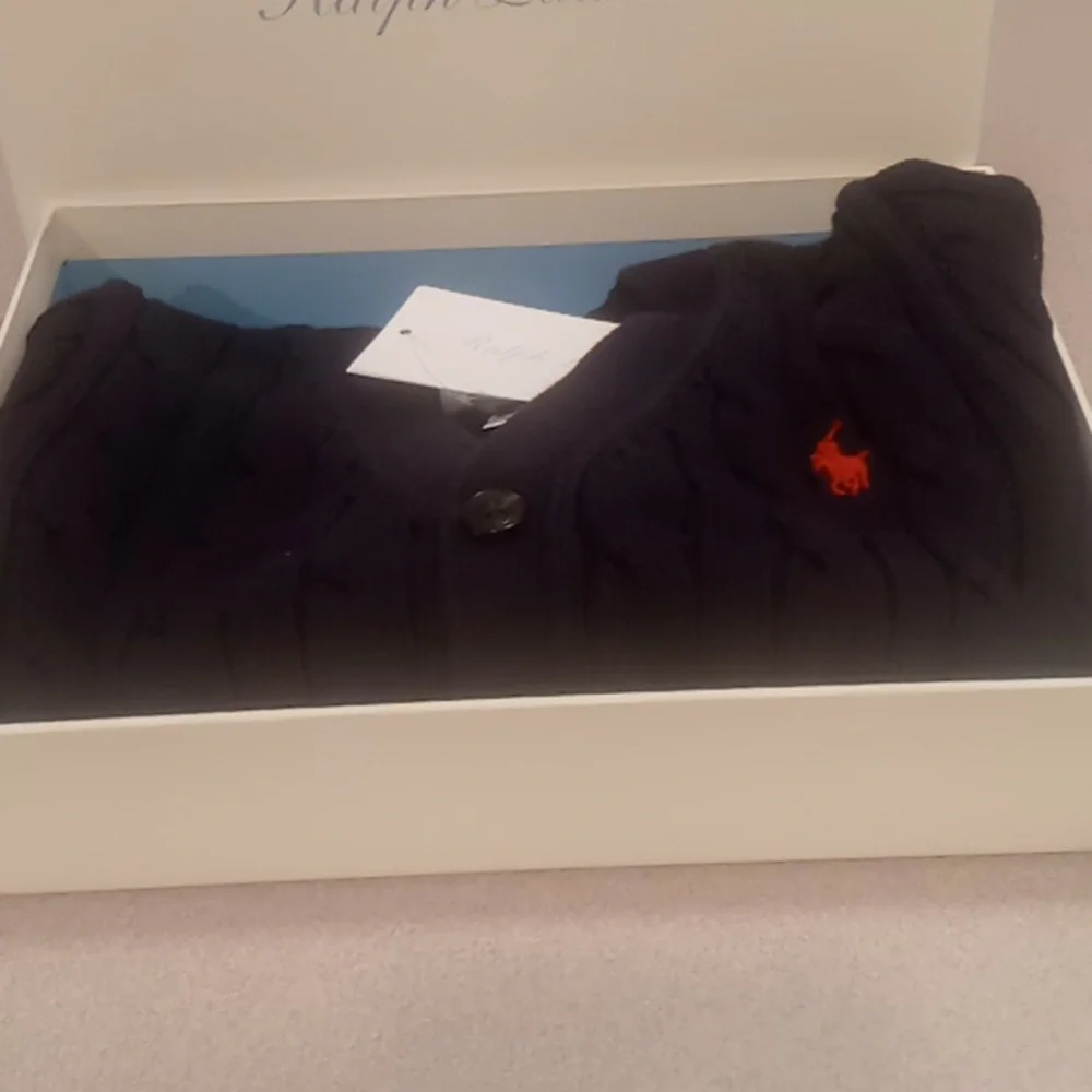 Ralph Lauren Cable-Knit Cotton V-Neck Cardigan & Steiff First Teddy Bear NWT